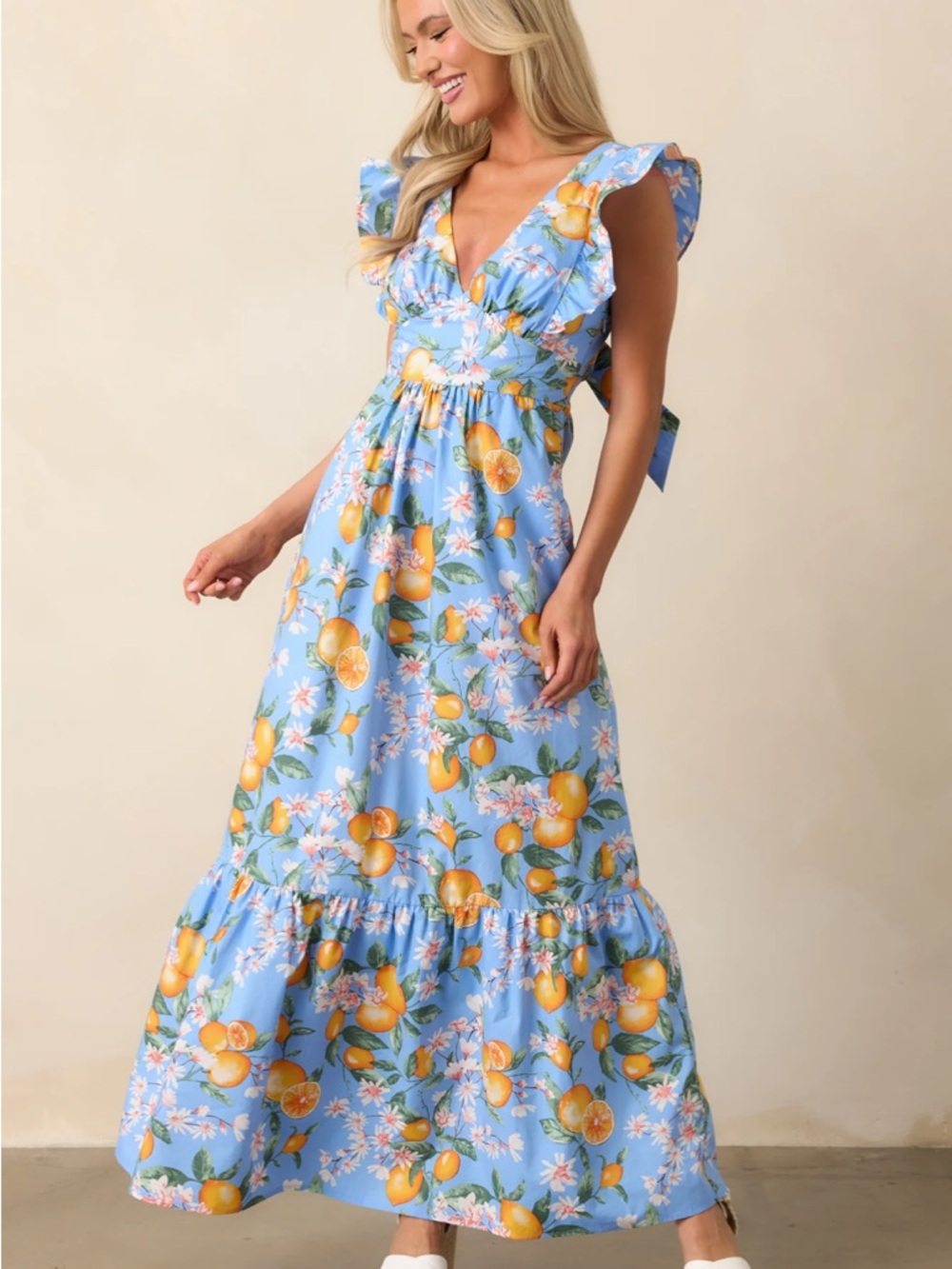 NWT SUNSHINE STATE OF MIND BLUE COTTON LEMON PRINT MAXI DRESS - Picture 2 of 4
